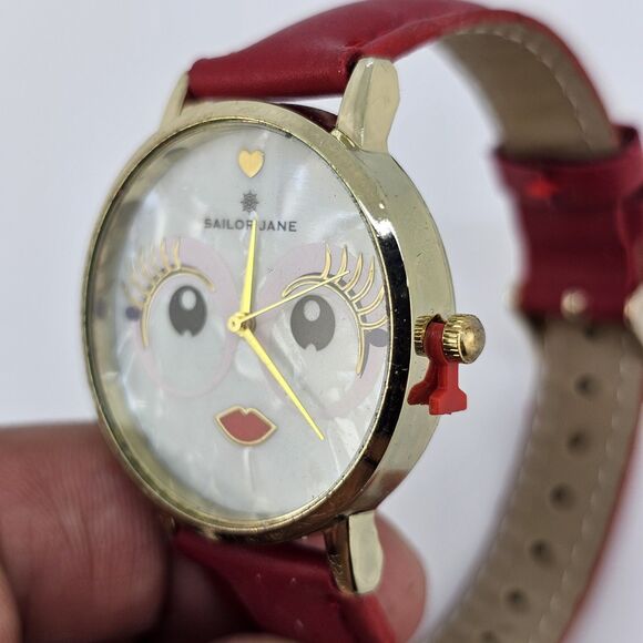 Sailor Jane Women's Watch 34MM Women Face Dial Gold Case Red Leather Bands - Picture 5 of 14